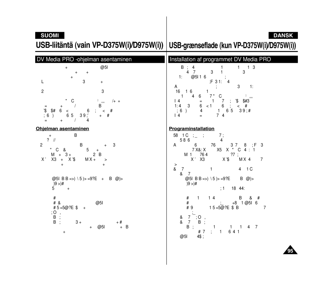 Samsung VP-D371W/XEE, VP-D371/XEE manual Ohjelman asentaminen, Programinstallation 