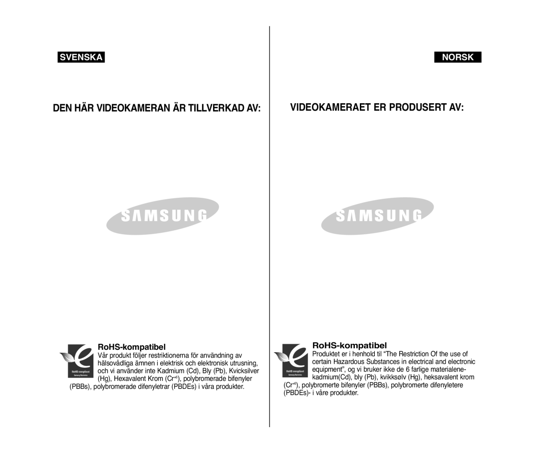 Samsung VP-D371/XEE, VP-D371W/XEE manual DEN HÄR Videokameran ÄR Tillverkad AV 