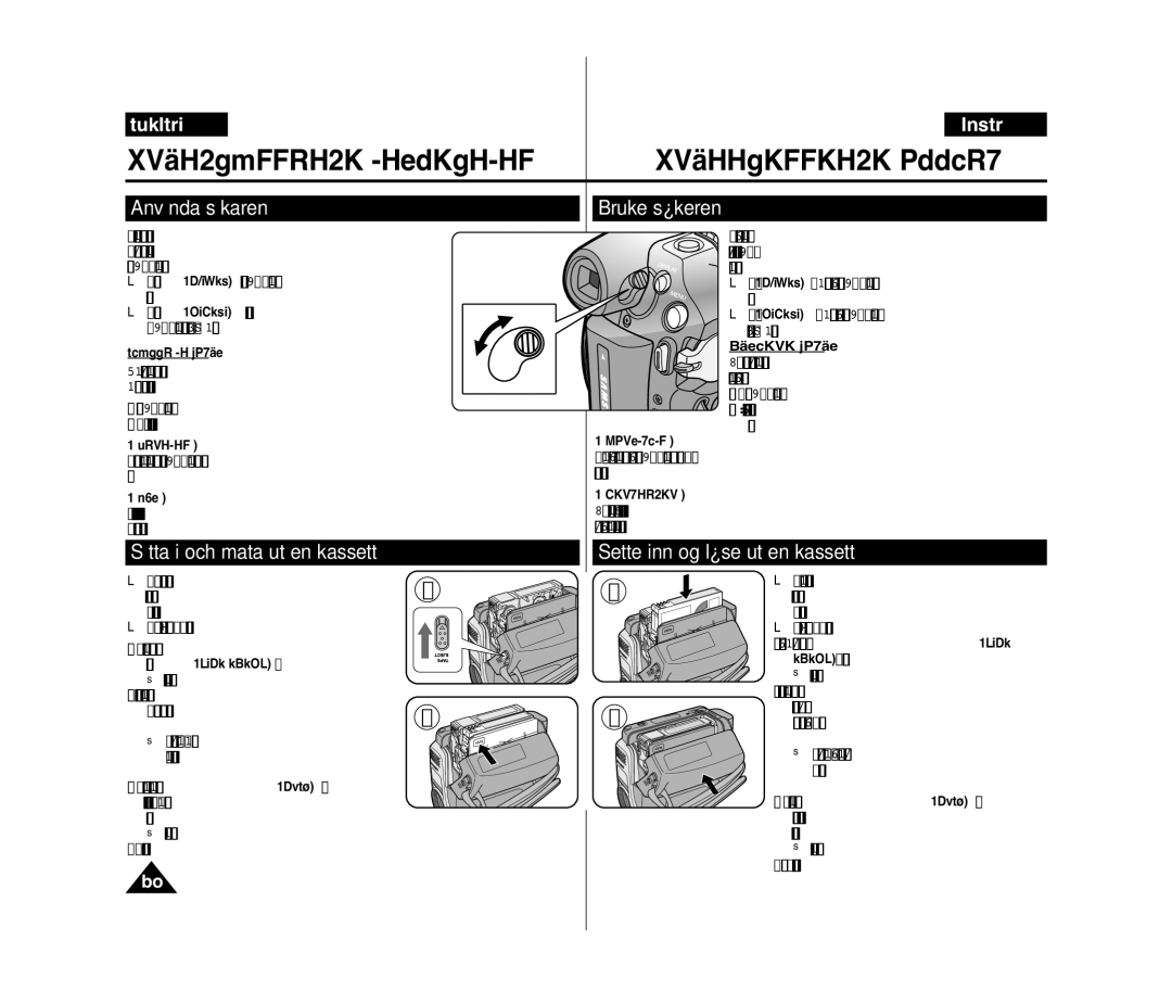 Samsung VP-D371/XEE manual Använda sökaren Bruke søkeren, Sätta i och mata ut en kassett, Sette inn og løse ut en kassett 