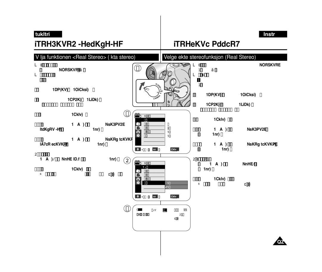 Samsung VP-D371W/XEE, VP-D371/XEE manual Välja funktionen Real Stereo Äkta stereo, Velge ekte stereofunksjon Real Stereo 