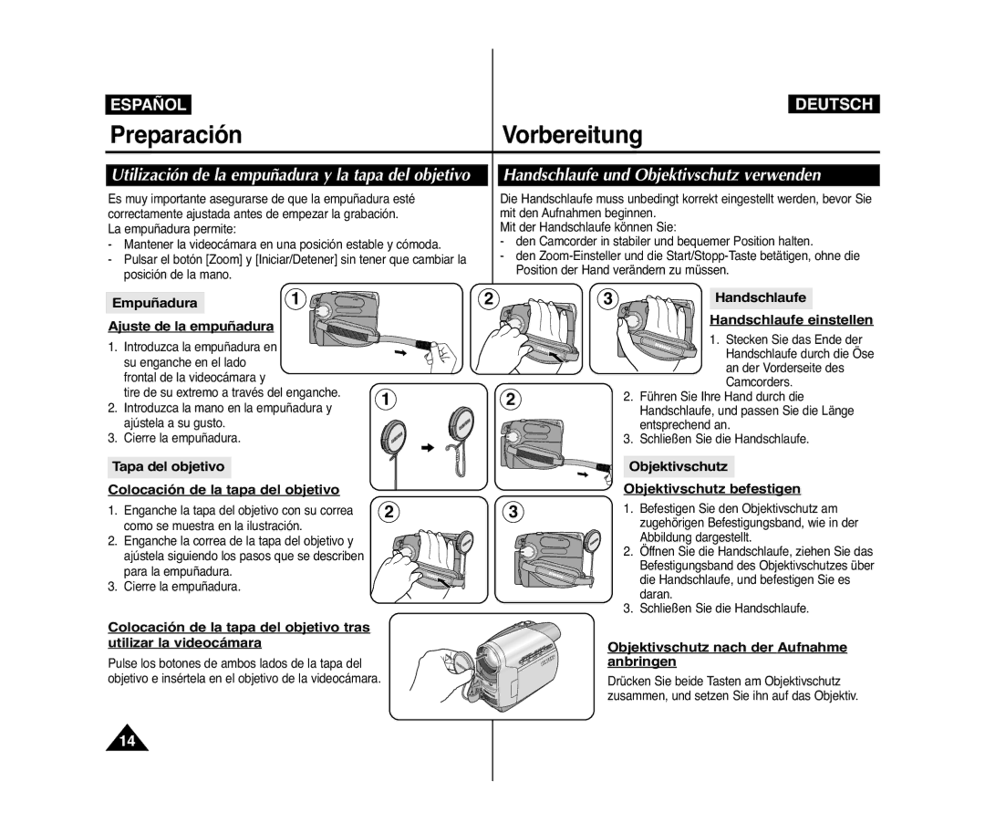 Samsung VP-D371/XEO, VP-D371/XEF, VP-D371/XEE, VP-D371W/XEO, VP-D371W/XEE manual PreparaciónVorbereitung 