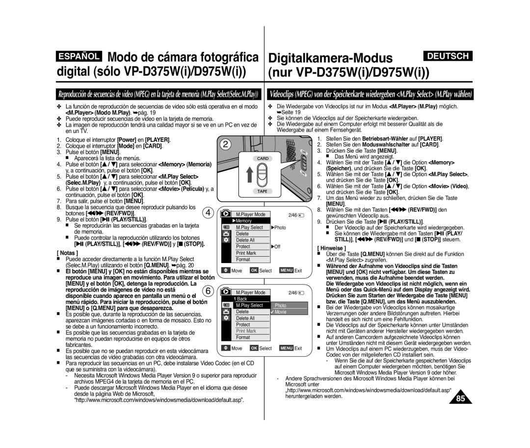 Samsung VP-D371/XEF manual Botones œœ/√√ REV/FWD, STILL, œœ/√√ REV/FWD und Stop steuern, √ PLAY/STILL, œœ/√√ REV/FWD y Stop 