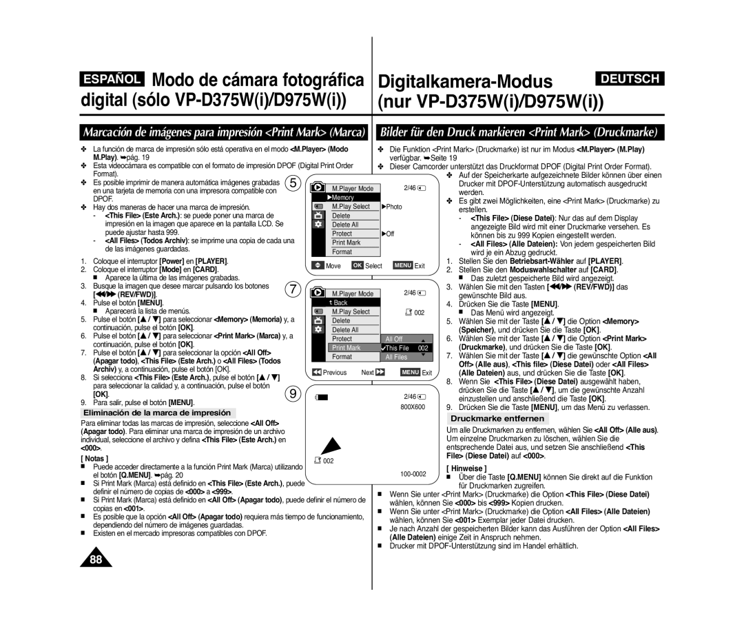 Samsung VP-D371W/XEE Eliminación de la marca de impresión Druckmarke entfernen, Œœ/√√ REV/FWD, 000, File Diese Datei auf 