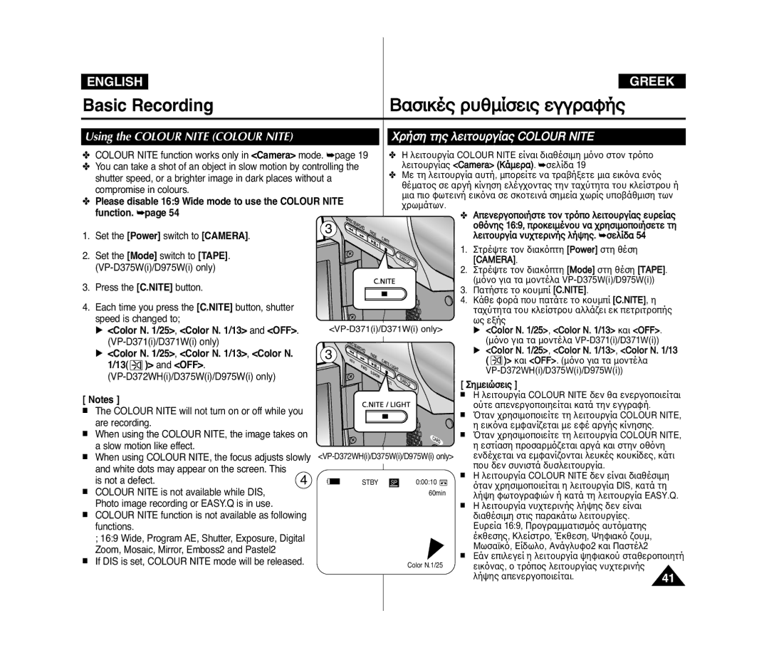 Samsung VP-D975WI/XEK, VP-D375W/XEF, VP-D371W/XEF, VP-D371/XEF, VP-D372WH/XEF, VP-D975W/XEF ÒﬁÛÁ ÙÁÚ ÎÂÈÙÔıÒ„ﬂ·Ú Colour Nite 