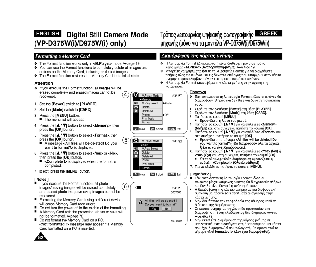 Samsung VP-D371/NWT manual Formatting a Memory Card, ƑÈ·Ï¸Òˆ˘ÛÁ ÙÁÚ Í‹ÒÙ·Ú ÏÌﬁÏÁÚ, ÒÔÛÔ˜ﬁ, Want to format? is displayed 