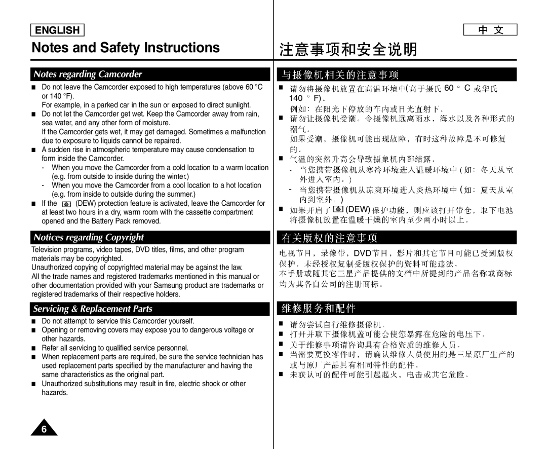 Samsung VP-D371W/XEO, VP-D375W/XEF, VP-D371W/XEF, VP-D371/XEF, VP-D372WH/XEF, VP-D975W/XEF manual Servicing & Replacement Parts 