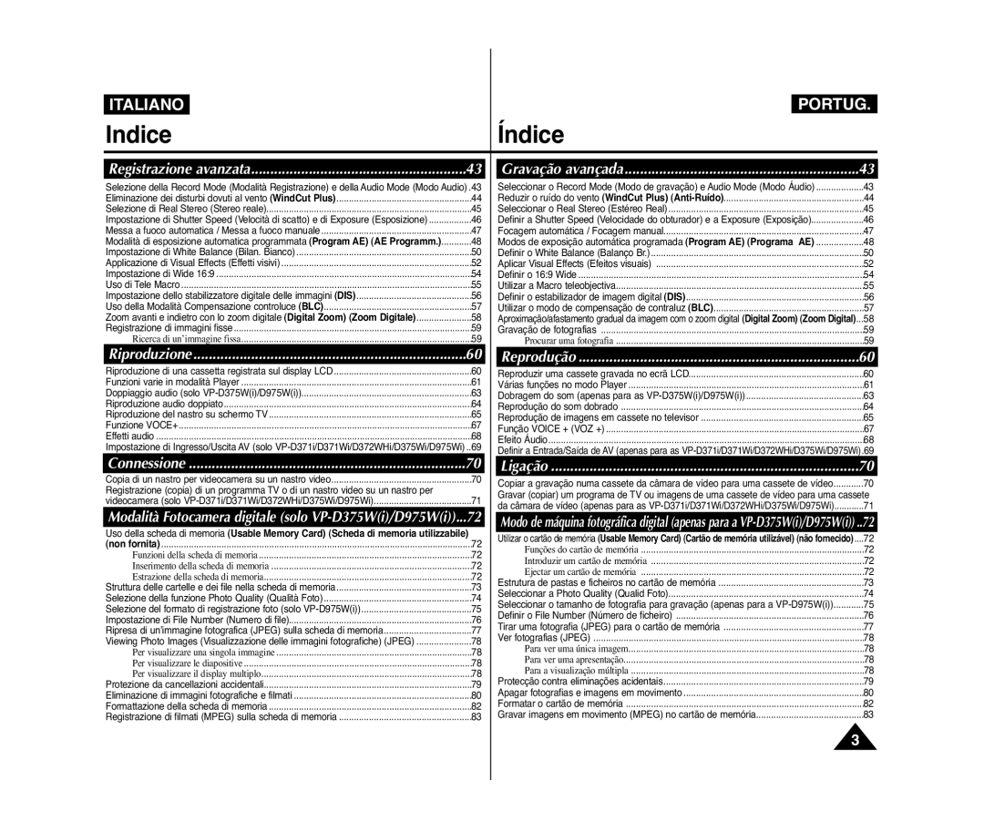 Samsung VP-D372WH/XEF, VP-D375W/XEF, VP-D371W/XEF, VP-D371/XEF, VP-D975W/XEF, VP-D371/XEE manual Registrazione avanzata 