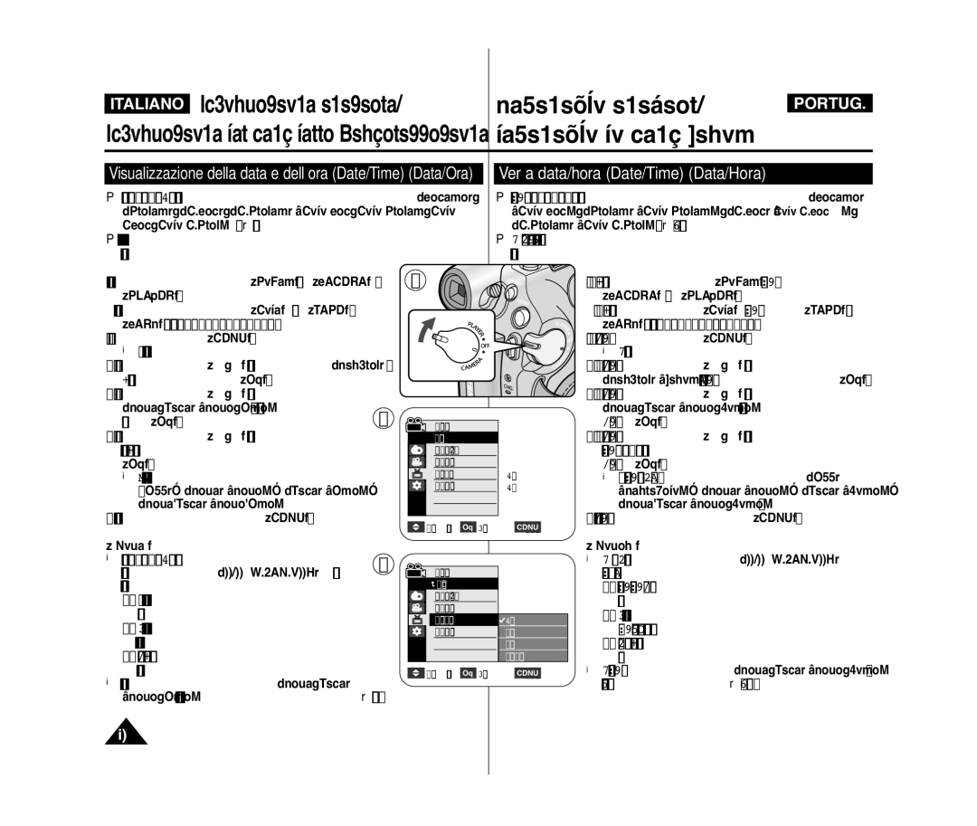 Samsung VP-D375W/XEF manual Ver a data/hora Date/Time Data/Hora, Visualizzazione della data e dell’ora Date/Time Data/Ora 