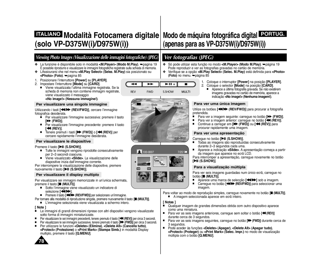 Samsung VP-D375W/XEF, VP-D371W/XEF, VP-D371/XEF, VP-D372WH/XEF, VP-D975W/XEF, VP-D371/XEE manual Ver fotografias Jpeg 