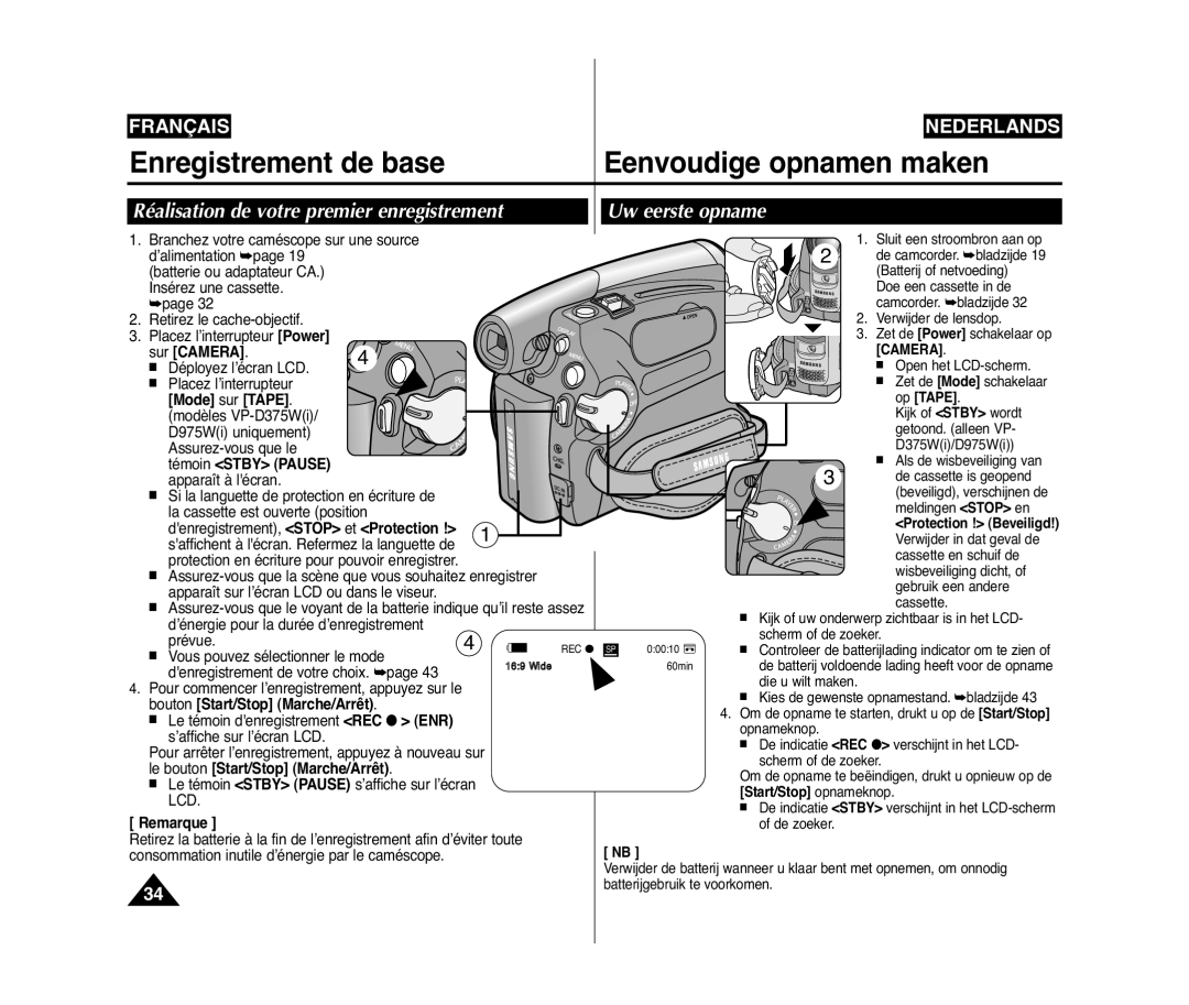 Samsung VP-D371W/XEF, VP-D375W/XEF, VP-D371/XEF manual Sur Camera, Op Tape 