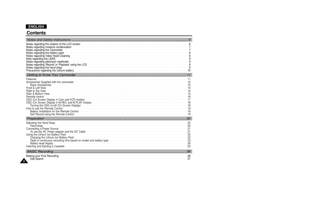 Samsung VP-D380, VP-D340 manual Contents 