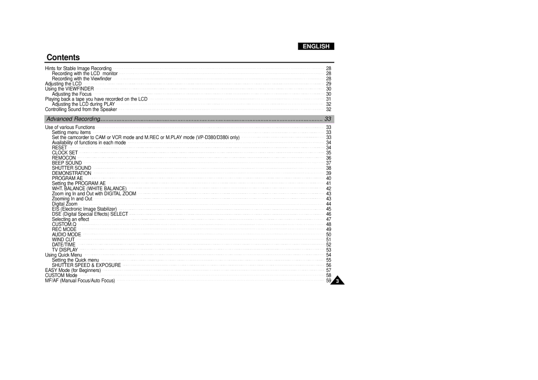 Samsung VP-D340, VP-D380 manual Advanced Recording 