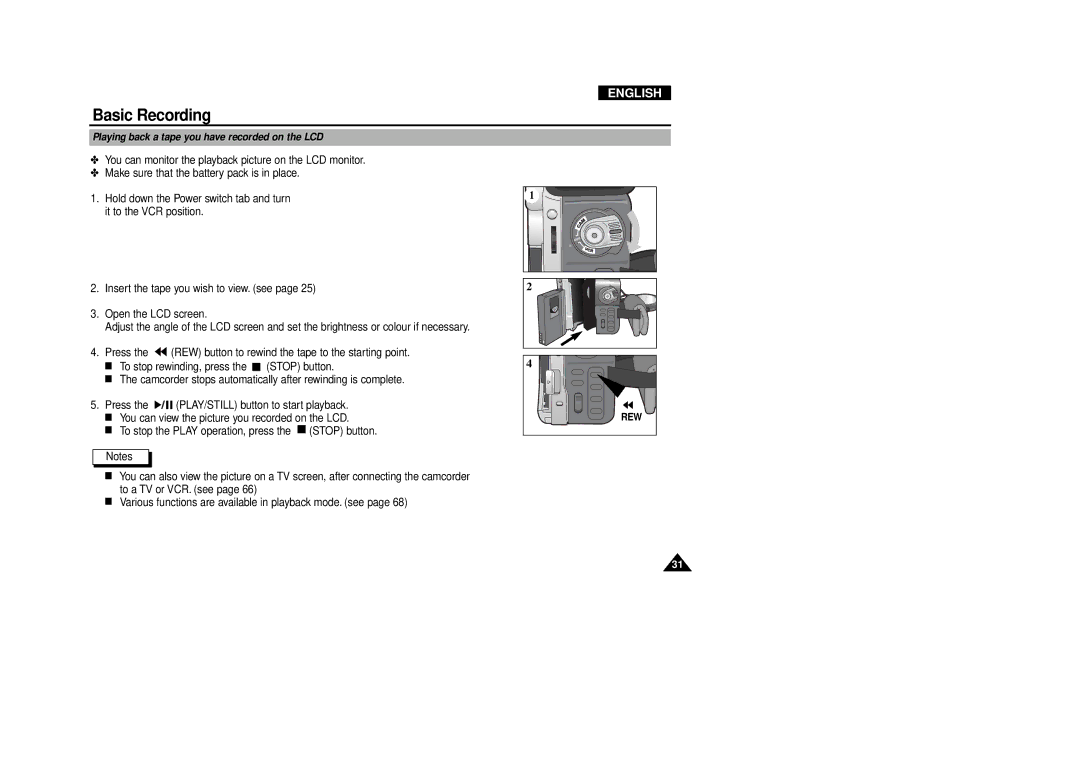 Samsung VP-D340, VP-D380 manual Playing back a tape you have recorded on the LCD 