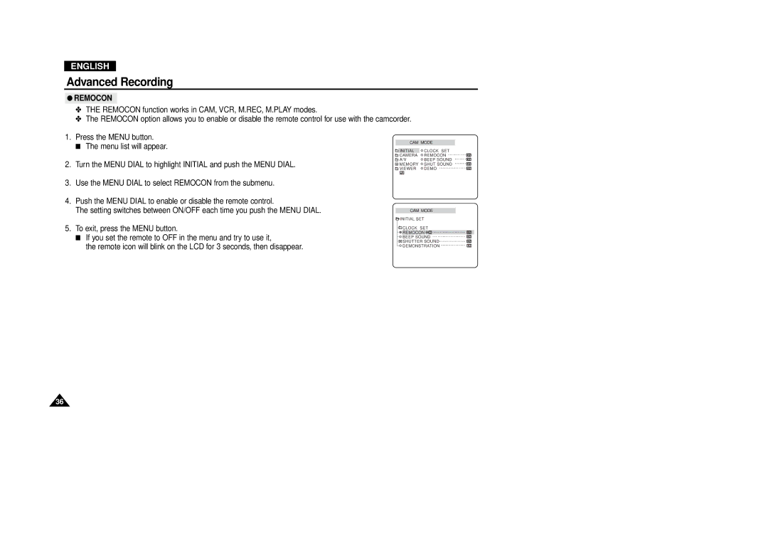 Samsung VP-D380, VP-D340 manual Remocon 