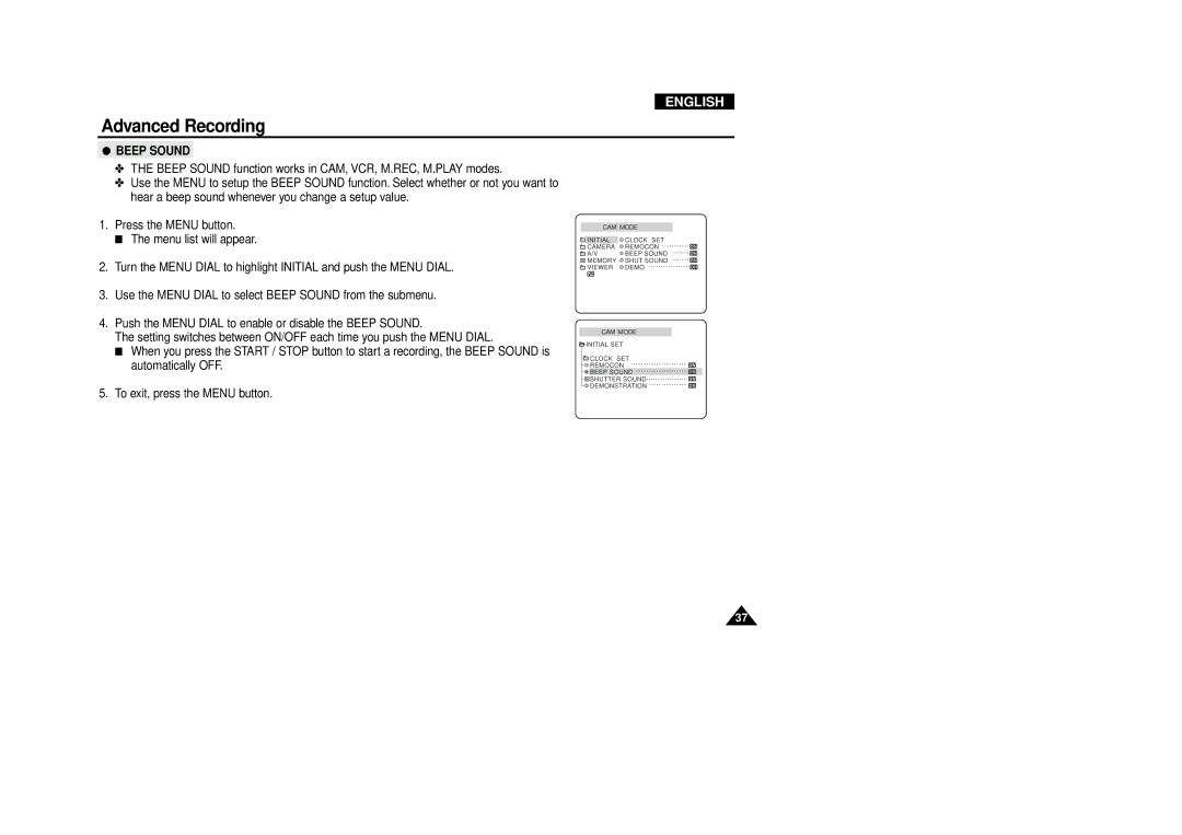 Samsung VP-D340, VP-D380 manual Beep Sound 