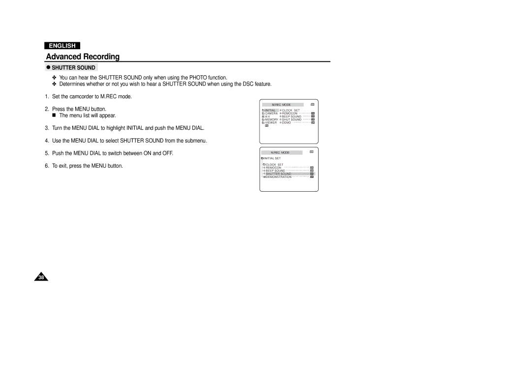 Samsung VP-D380, VP-D340 manual Shutter Sound 