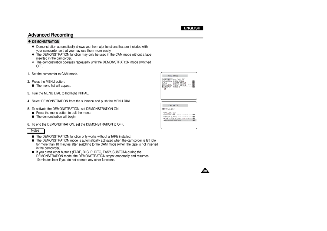 Samsung VP-D340, VP-D380 manual Demonstration 