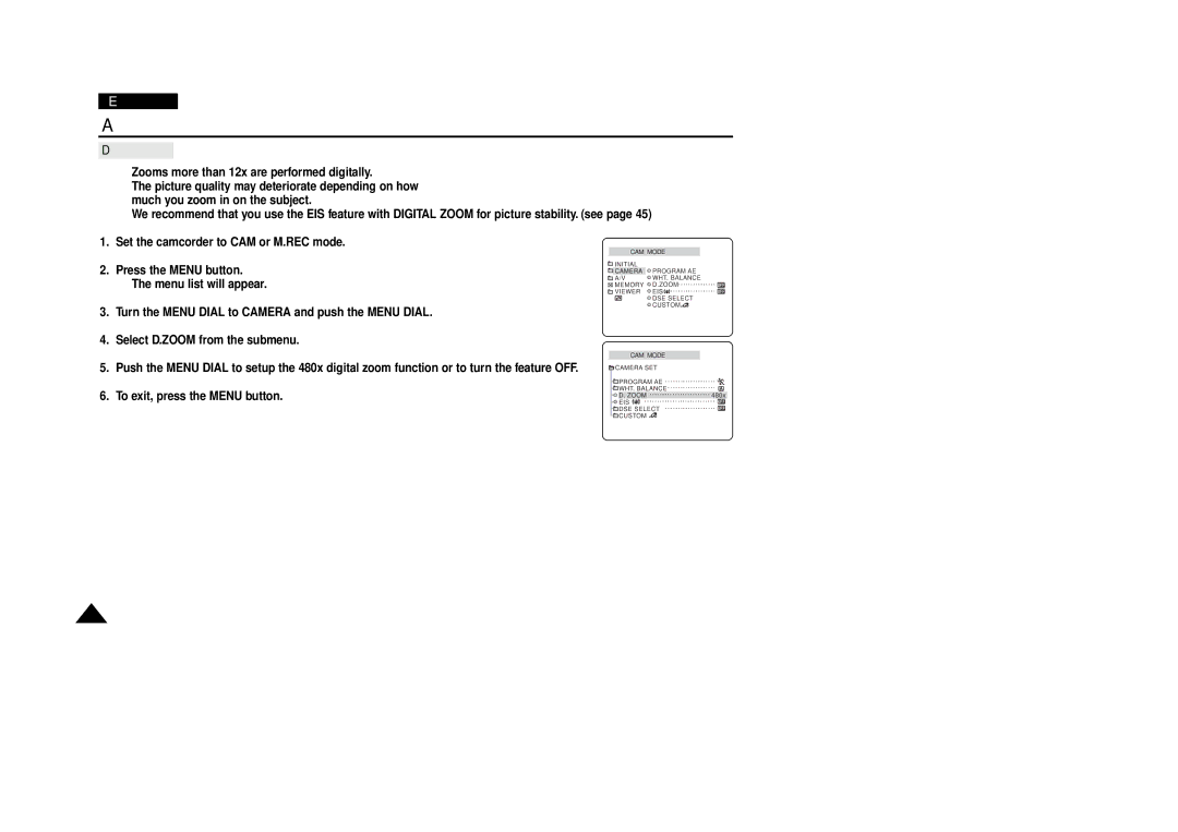 Samsung VP-D380, VP-D340 manual Digital Zoom 