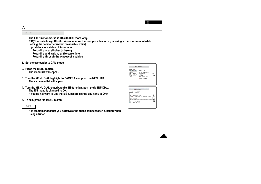 Samsung VP-D340, VP-D380 manual EIS Electronic Image Stabilizer 