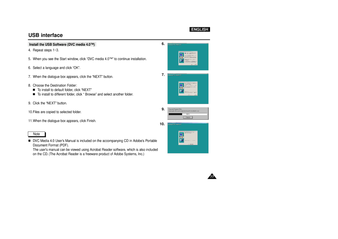 Samsung VP-D340, VP-D380 manual Install the USB Software DVC media 