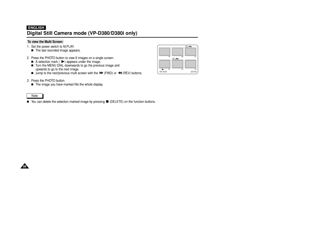 Samsung VP-D380, VP-D340 manual To view the Multi Screen 