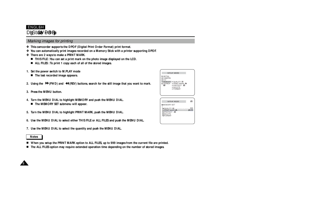 Samsung VP-D380, VP-D340 manual Marking images for printing 