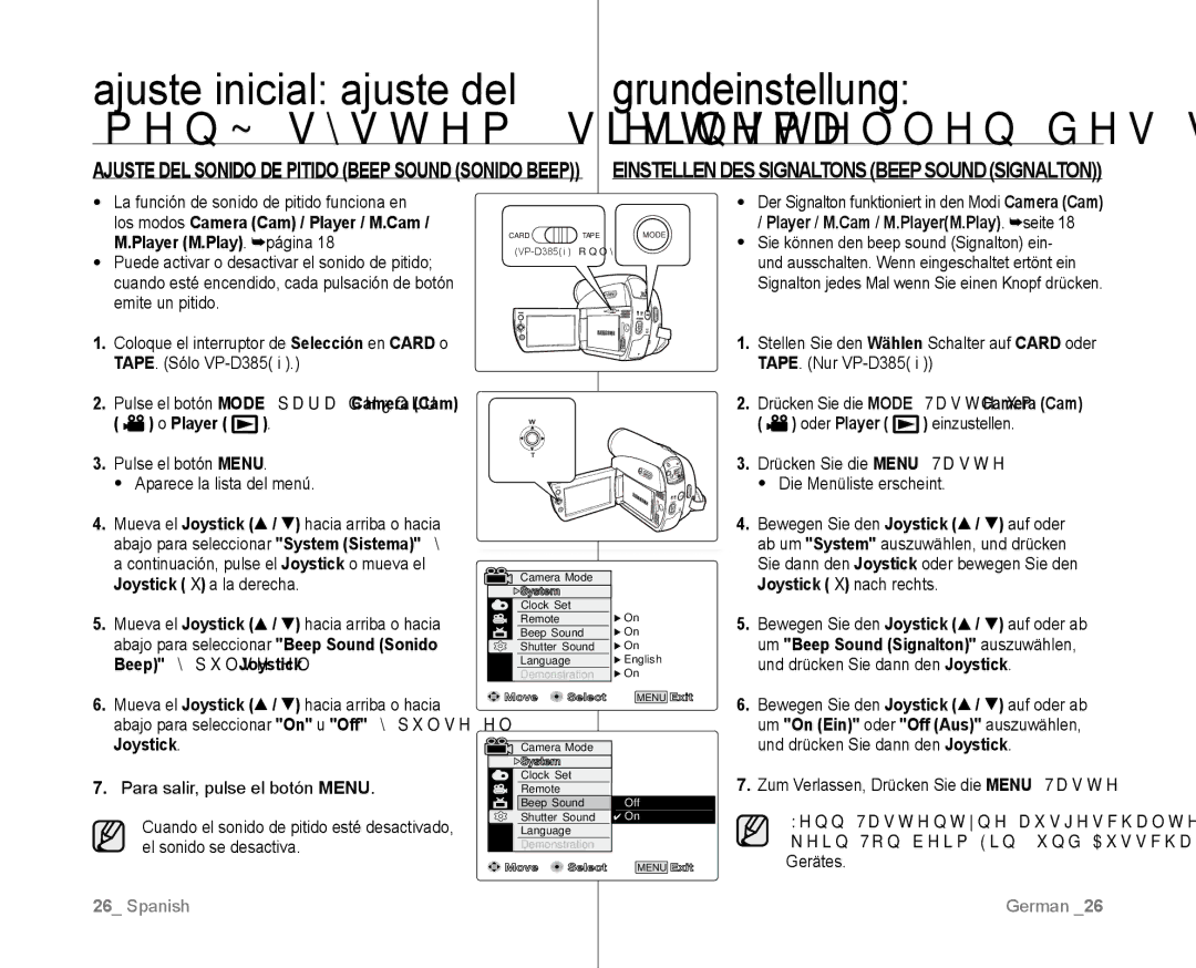 Samsung VP-D382/EDC, VP-D381/EDC, VP-D381/XEF, VP-D381/CAN manual Pulse el botón Mode para definir Camera Cam o Player 