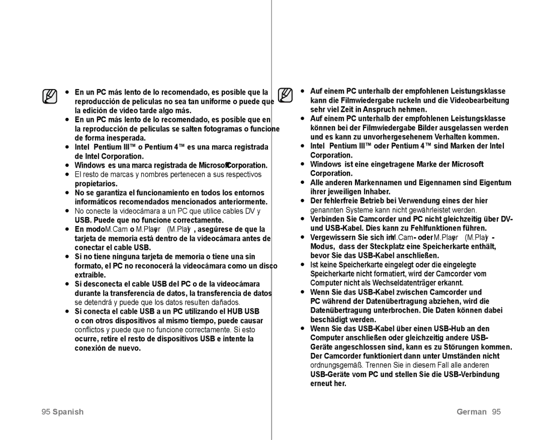 Samsung VP-D381/CAN, VP-D381/EDC, VP-D381/XEF, VP-D382/EDC manual Spanish German 