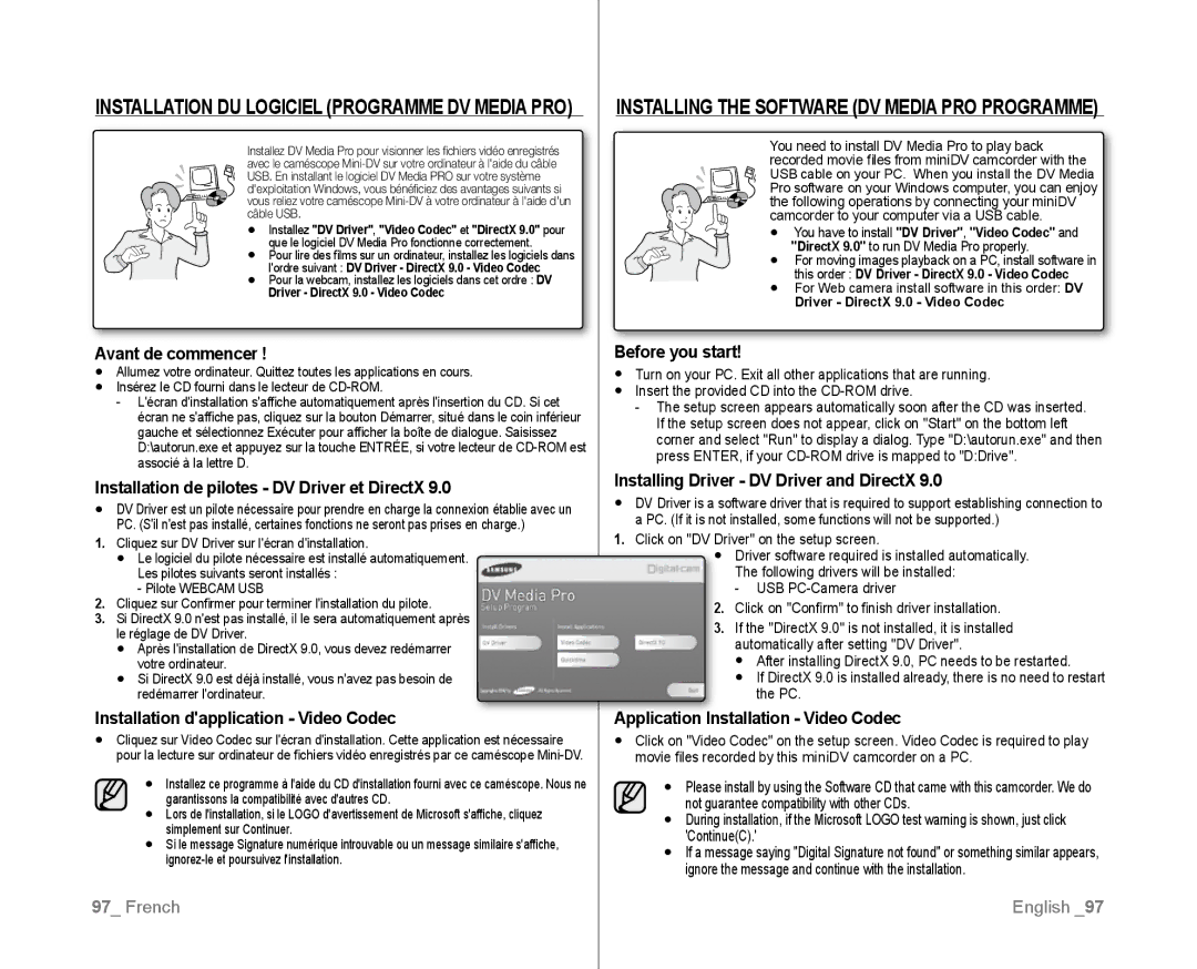 Samsung VP-D381/XEE, VP-D381/EDC, VP-D381/XEF, VP-D385I/MEA, VP-D382H/XEF manual Installing the Software DV Media Pro Programme 