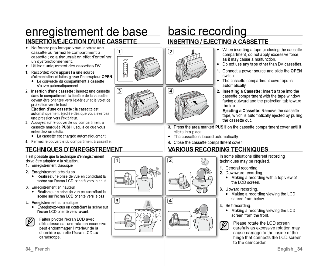 Samsung VP-D381I/XER, VP-D381/EDC, VP-D381/XEF, VP-D385I/MEA, VP-D382H/XEF manual Enregistrement de base, Basic recording 