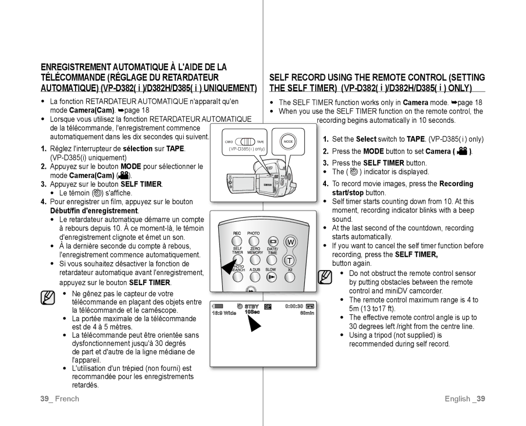 Samsung VP-D382/EDC, VP-D381/EDC, VP-D381/XEF, VP-D385I/MEA, VP-D382H/XEF manual Réglez linterrupteur de sélection sur Tape 