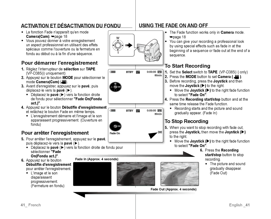 Samsung VP-D382/XEO Pour démarrer lenregistrement, To Start Recording, Pour arrêter lenregistrement, To Stop Recording 