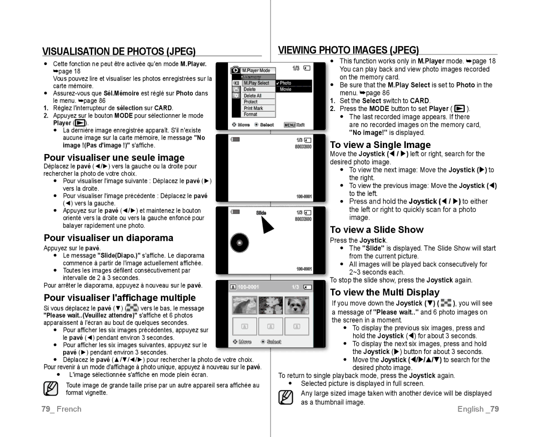 Samsung VP-D381/CAN, VP-D381/EDC manual Visualisation DE Photos Jpeg, Viewing Photo Images Jpeg, To view a Single Image 