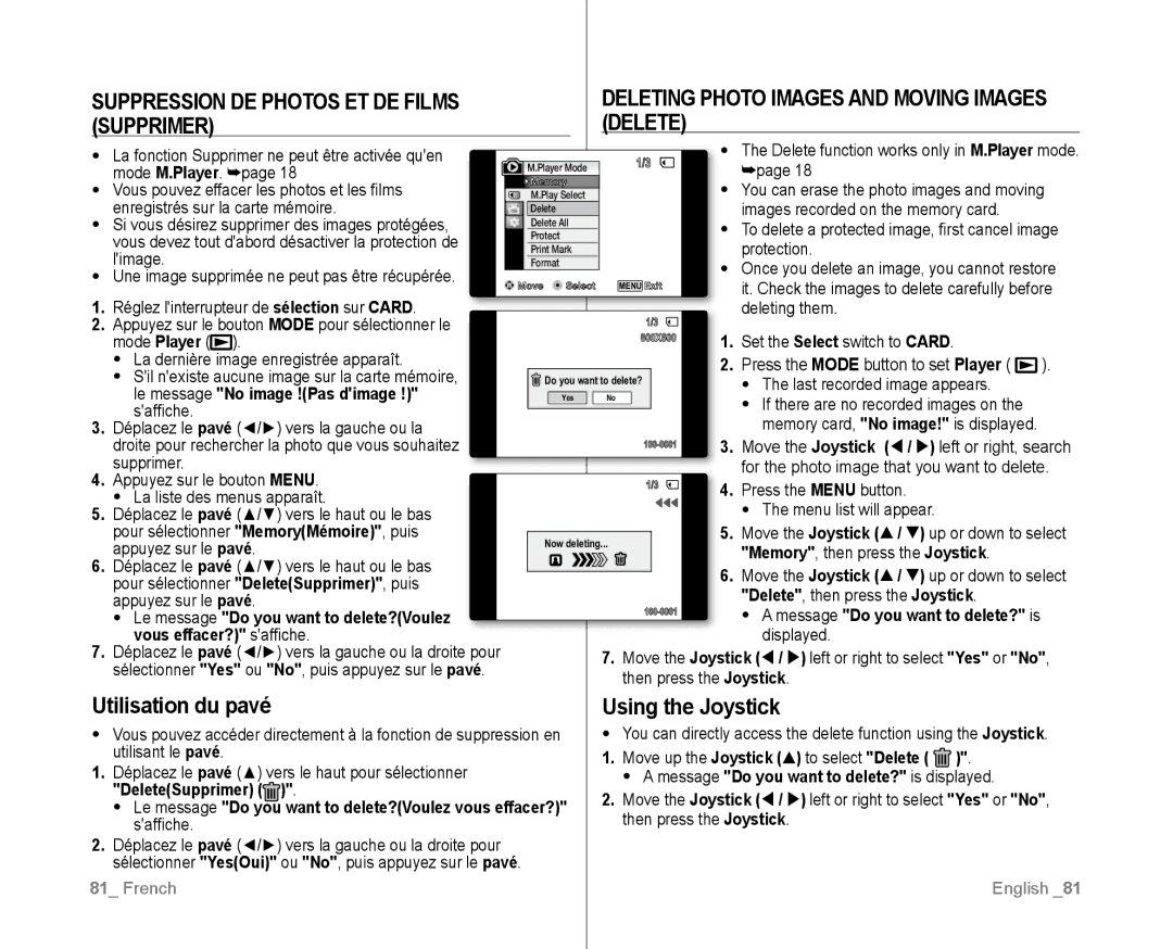 Samsung VP-D382/XEF, VP-D381/EDC, VP-D381/XEF, VP-D385I/MEA, VP-D382H/XEF manual Suppression DE Photos ET DE Films, Supprimer 