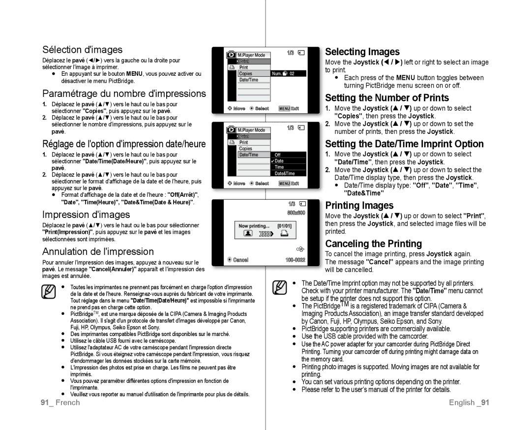 Samsung VP-D382/EDC, VP-D381/EDC Selecting Images, Setting the Number of Prints, Printing Images, Canceling the Printing 