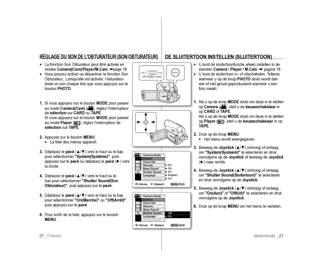 Samsung VP-D381/XEF, VP-D381/EDC, VP-D385I/MEA manual Émet un son chaque fois que vous appuyez sur le bouton Photo 