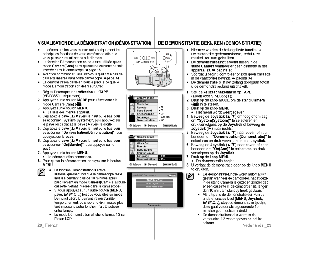 Samsung VP-D381/EDC, VP-D381/XEF, VP-D385I/MEA manual Mode CameraCam, Stel de keuzeschakelaar in op TAPE. alleen voor VP-D385 