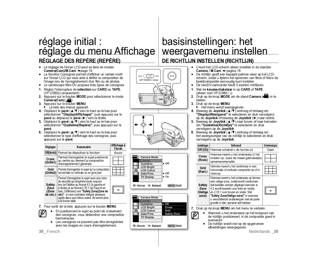 Samsung VP-D381/XEF Réglage DES Repére Repére, DE Richtlijn Instellen Richtlijn, CameraCam/M.Cam, Camera / M.Cam. pagina 