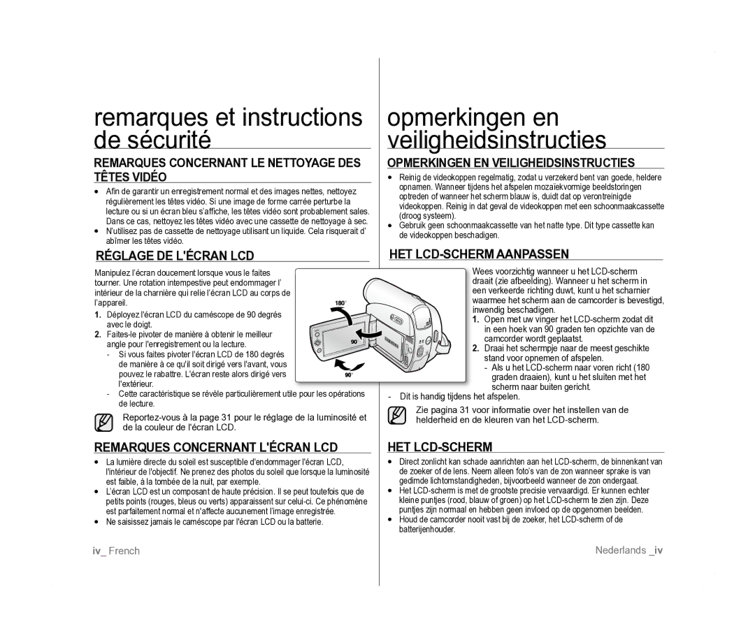 Samsung VP-D381/XEF, VP-D381/EDC, VP-D385I/MEA manual Remarques et instructions de sécurité 