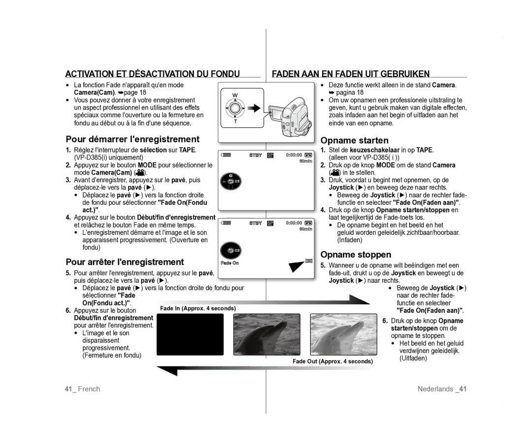 Samsung VP-D381/EDC manual Pour démarrer lenregistrement Opname starten, Pour arrêter lenregistrement, Opname stoppen, Act 