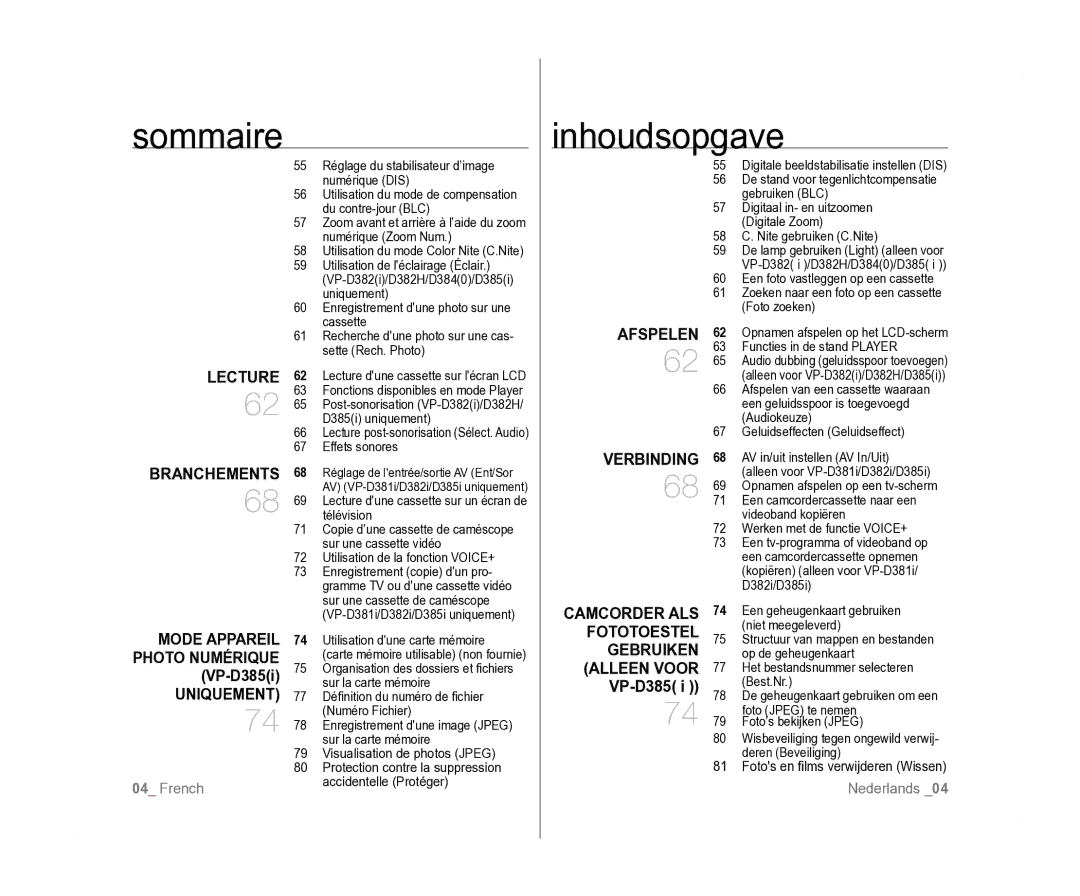 Samsung VP-D385I/MEA, VP-D381/EDC, VP-D381/XEF manual Lecture, Branchements, Mode Appareil, Uniquement, Afspelen Verbinding 