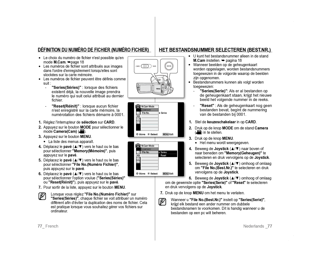 Samsung VP-D381/EDC, VP-D381/XEF HET Bestandsnummer Selecteren BEST.NR, Définition DU Numéro DE Fichier Numéro Fichier 