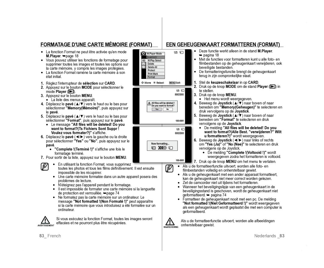 Samsung VP-D381/EDC, VP-D381/XEF, VP-D385I/MEA Formatage Dune Carte Mémoire Format, EEN Geheugenkaart Formatteren Format 