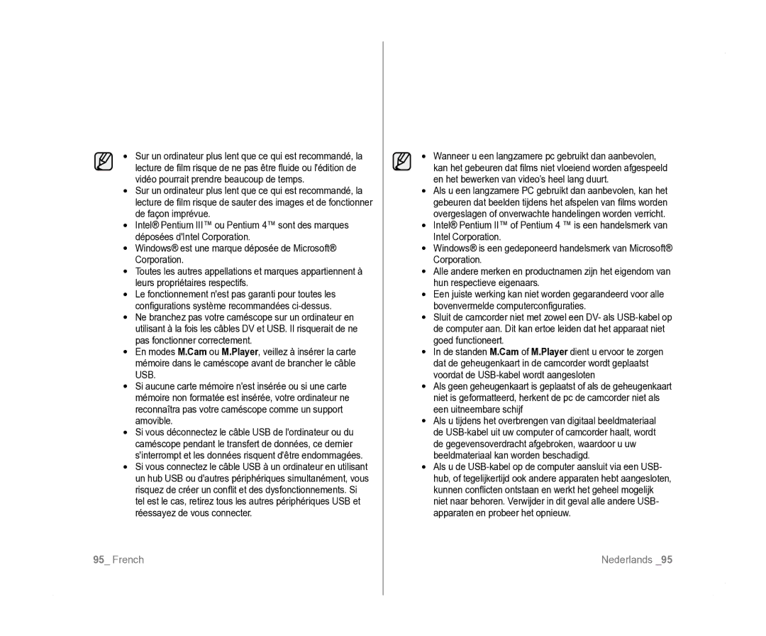 Samsung VP-D381/EDC, VP-D381/XEF, VP-D385I/MEA manual French Nederlands 