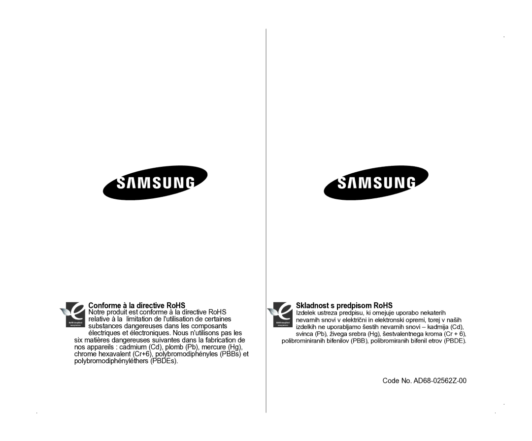 Samsung VP-D381/EDC manual Conforme à la directive RoHS, Skladnost s predpisom RoHS 