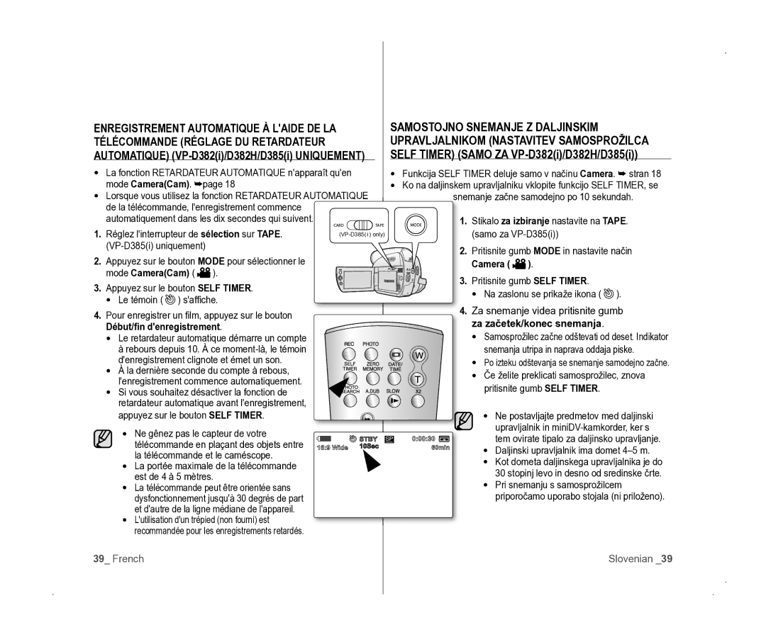 Samsung VP-D381/EDC manual Début/fin denregistrement 