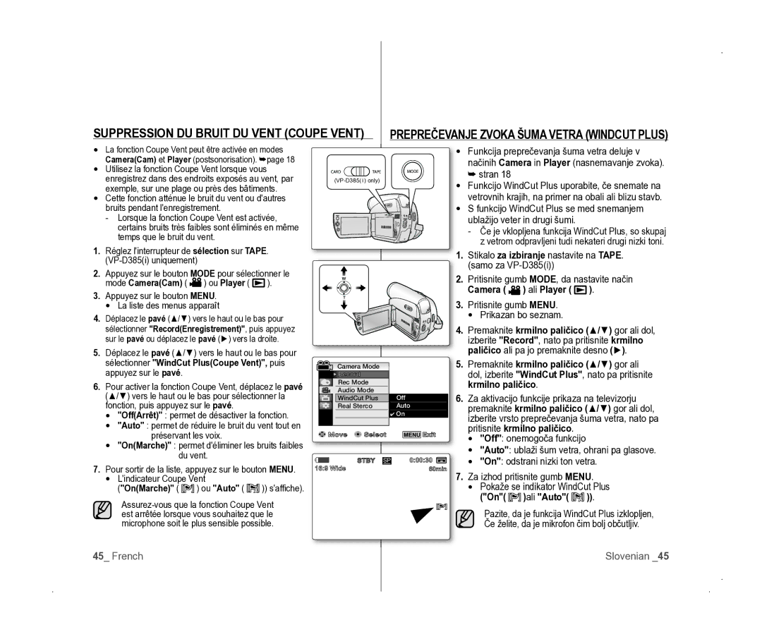 Samsung VP-D381/EDC Suppression DU Bruit DU Vent Coupe Vent, Preprečevanje Zvoka Šuma Vetra Windcut Plus, OnMarche Ou Auto 