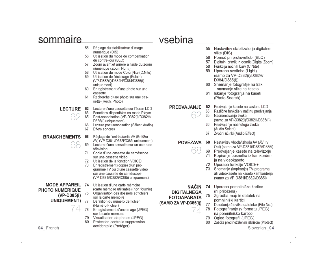 Samsung VP-D381/EDC manual Lecture, Branchements, Mode Appareil, Uniquement, Predvajanje Povezava 