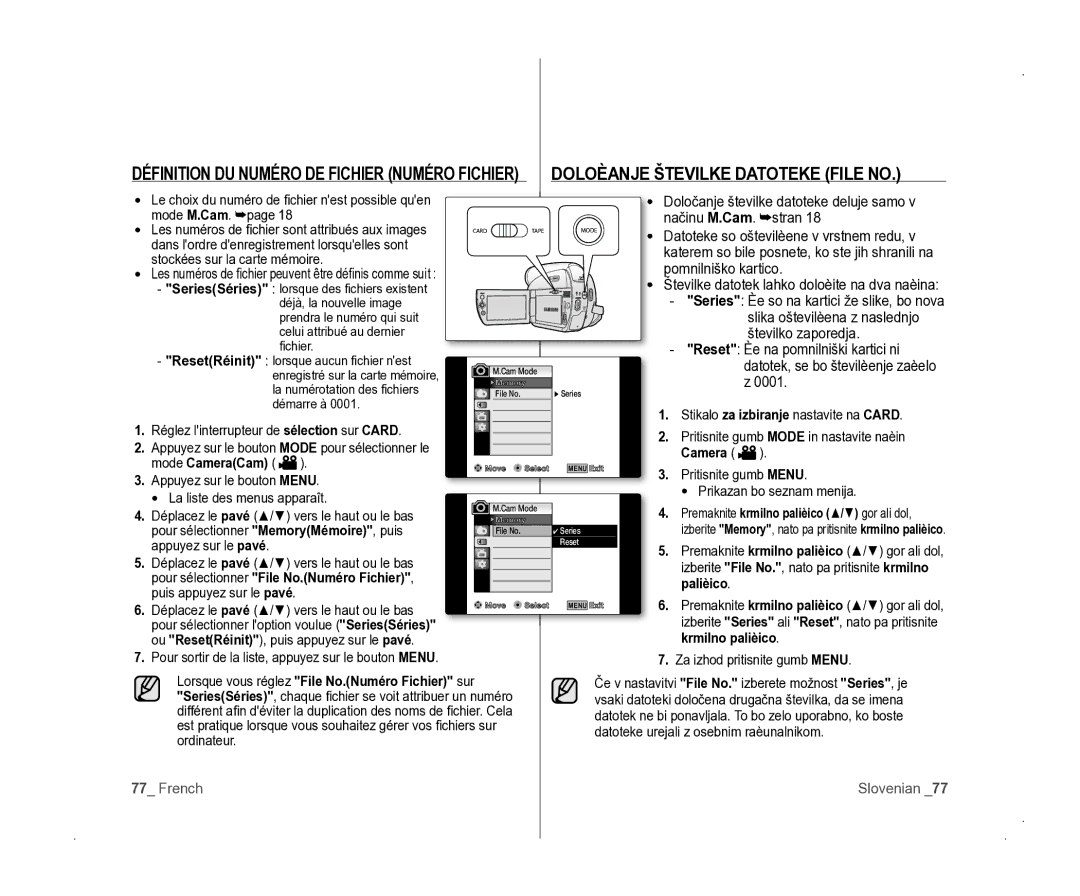 Samsung VP-D381/EDC manual Pour sélectionner File No.Numéro Fichier Palièico, Krmilno palièico 