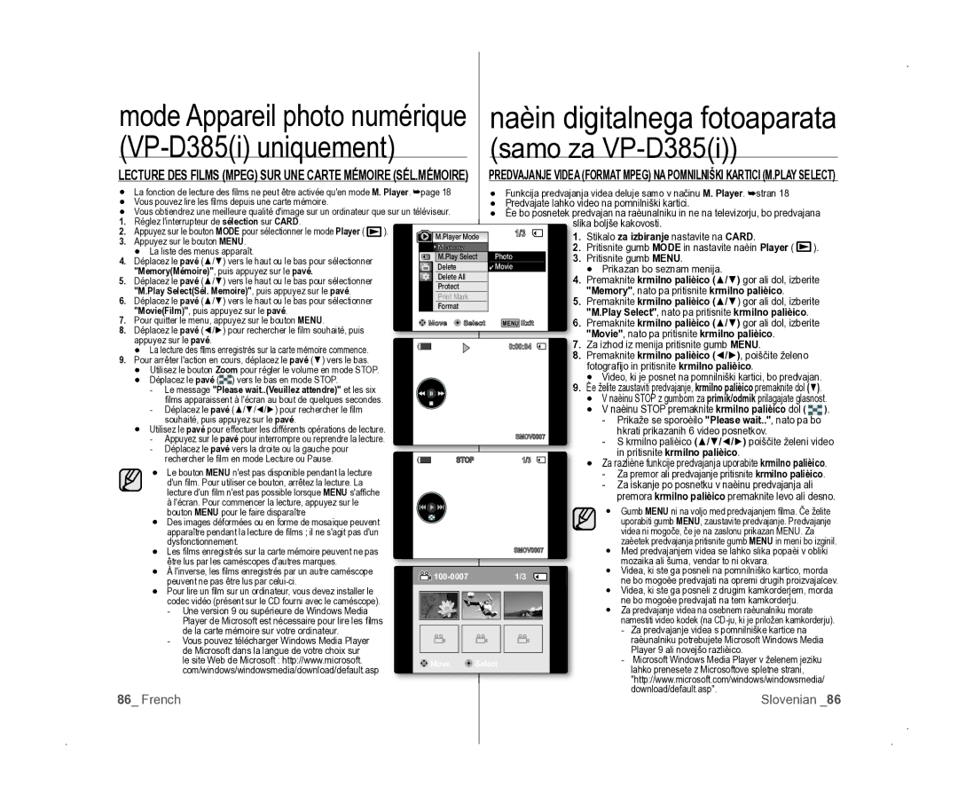 Samsung VP-D381/EDC manual Play Select , nato pa pritisnite krmilno palièico, Movie , nato pa pritisnite krmilno palièico 